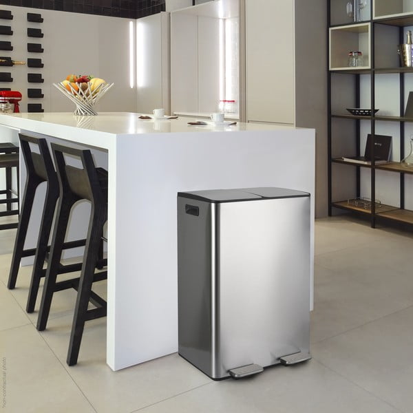 Matt ezüstszínű acél szelektív pedálos szemetes 2x30 l   Aliya – Spirella-image-1