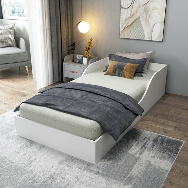 Fehér egyszemélyes ágy 90x190 cm Oya – Kalune Design-image-1