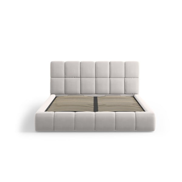 Világosszürke bársony kárpitozott ágyneműtartós franciaágy ágyráccsal 140x200 cm Bellis – Micadoni -image-3