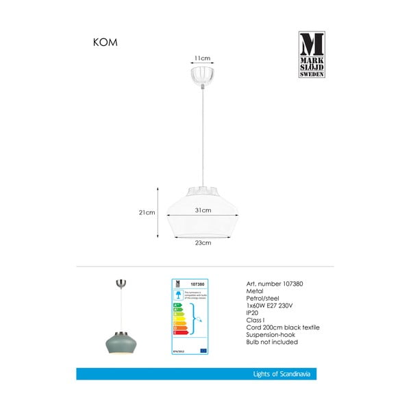 Kom kékesszürke mennyezeti lámpa - Markslöjd-image-1