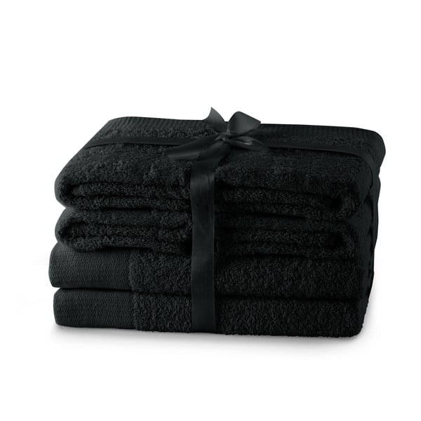 Fekete frottír pamut törölköző és fürdőlepedő készlet 6 db-os Amari – Restilo