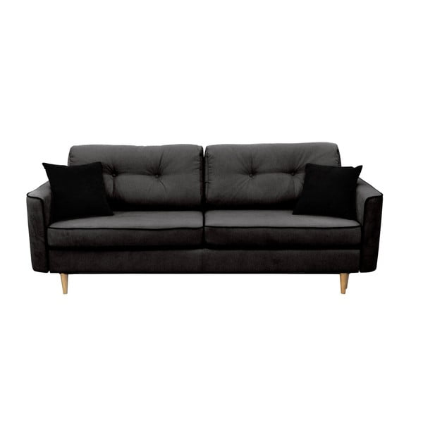 Ivy fekete 3 személyes kinyitható kanapé világos lábakkal - Mazzini Sofas