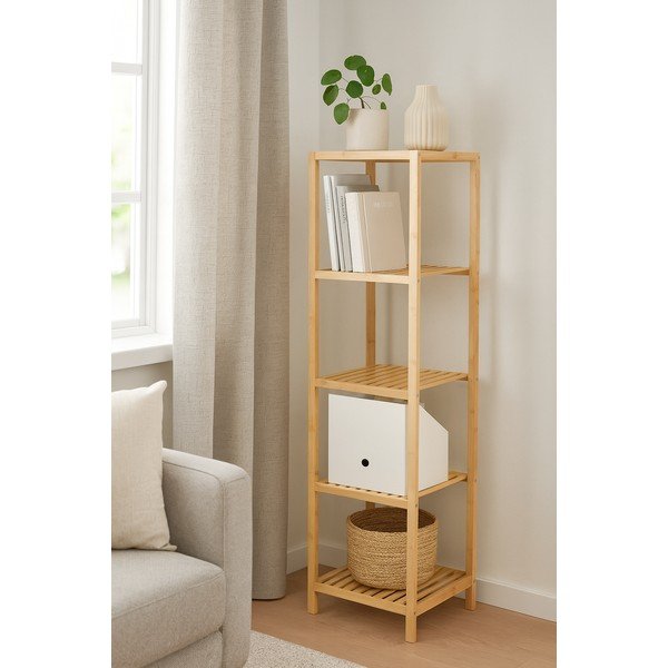 Natúr színű bambusz fürdőszobai polcos állvány 37x140 cm Skaren – Bonami Essentials-image-4