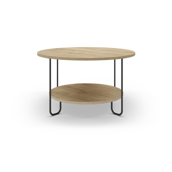 Natúr színű kerek dohányzóasztal tölgyfa dekoros asztallappal ø 80 cm Tonka – Marckeric-image-1