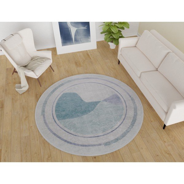 Kék-krémszínű mosható kerek szőnyeg ø 120 cm Yuvarlak – Vitaus-image-1