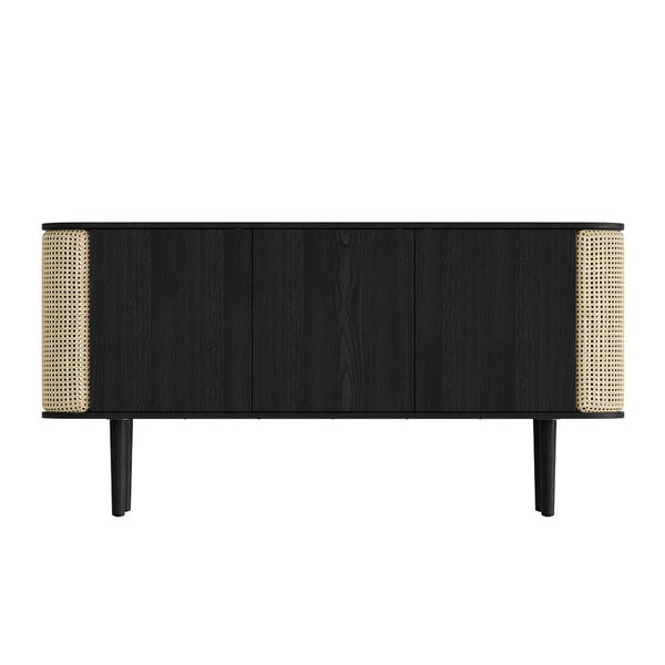 Fekete-natúr színű alacsony komód tölgyfa dekorral 150x75 cm Treasures – UMAGE-image-3