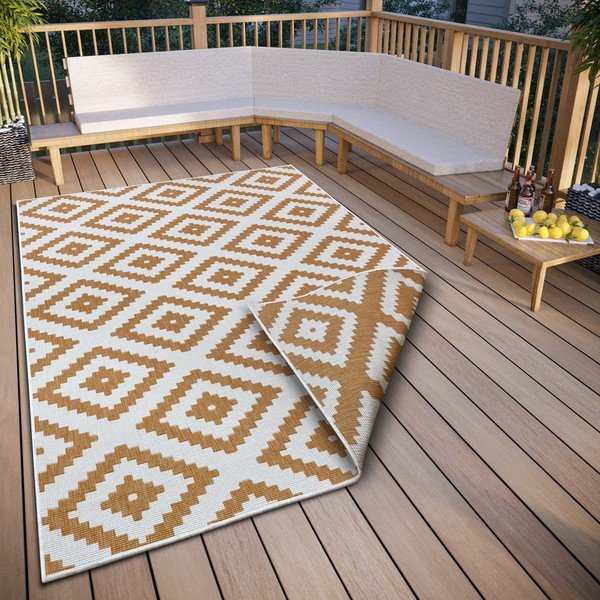 Okkersárga-fehér kültéri szőnyeg 200x290 cm Malta – NORTHRUGS-image-1