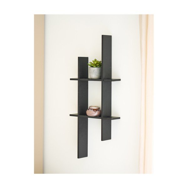 Fekete többszintes borovi fenyő fali polc 86 cm Mostar – House Nordic-image-1