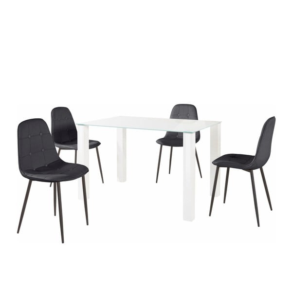 Dantel étkezőasztal és 4 részes fekete szék szett, asztallap hossza 80 cm - Støraa