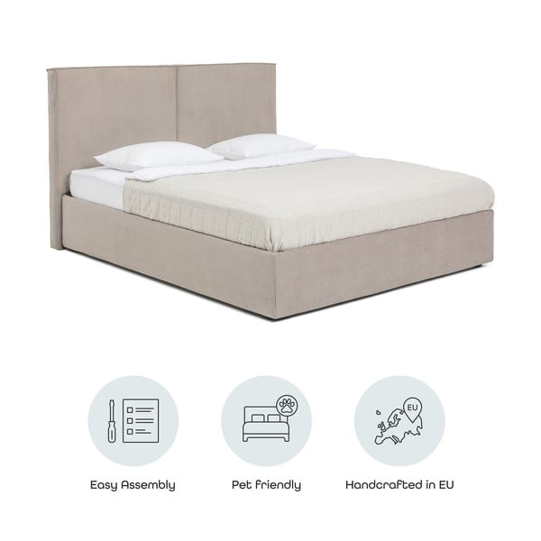 Szürkésbarna kárpitozott ágyneműtartós franciaágy ágyráccsal 180x200 cm Thessa Bold – Bonami Selection-image-4