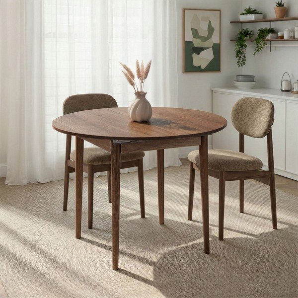 Kerek bővíthető étkezőasztal hosszabbító asztallappal diófa dekorral ø 100 cm Viona – Kalune Design-image-2