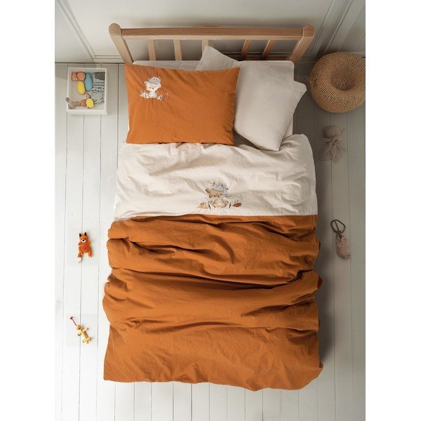 Narancssárga-bézs négyrészes pamut gyerek ágyneműhuzat babaágyhoz lepedővel 100x150 cm Clever – Mijolnir-image-1