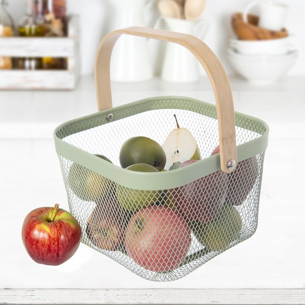 Fémhuzalos fém tárolókosár 24,5x24,5x30 cm Greenish – Orion-image-1