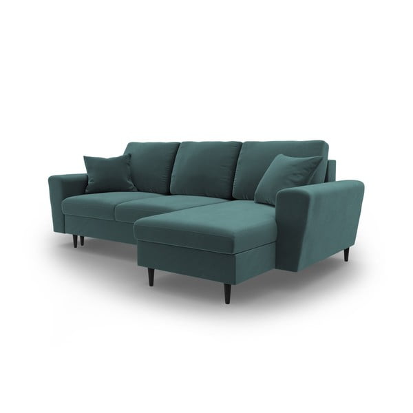 Petróleum színű bársony kinyitható tárolóhelyes sarokkanapé Kyoto – Cosmopolitan Design-image-4