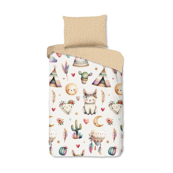 Bézs egyszemélyes pamut gyerek ágyneműhuzat 140x200 cm Luz – Good Morning