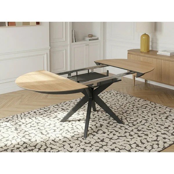 Kerek bővíthető étkezőasztal tölgyfa dekoros asztallappal hosszabbító asztallappal ø 127 cm Judith – Bobochic Paris-image-4