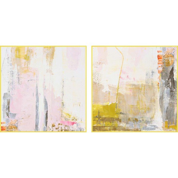 Nyomtatott keretezett vászon kép szett kézzel festett részletekkel 2 db-os 41,5x41,5 cm New Age Yellow – Malerifabrikken