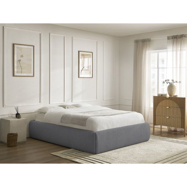 Sötétszürke kárpitozott ágyneműtartós franciaágy ágyráccsal, ágytámla nélkül 160x200 cm Inera – Bobochic Paris-image-1