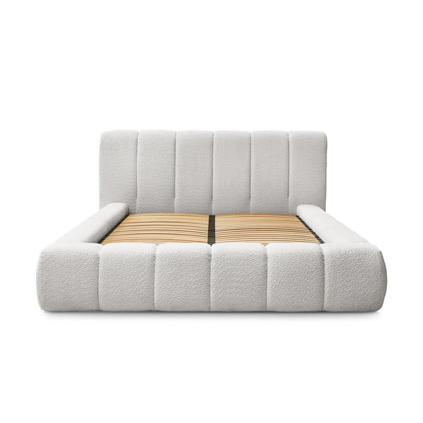 Világosszürke kárpitozott ágyneműtartós franciaágy ágyráccsal 180x200 cm Denali – Bobochic Paris-image-3