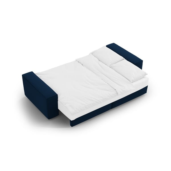 Sötétkék bársony kinyitható-tárolóhelyes kanapé 247 cm Jodie – Micadoni -image-4