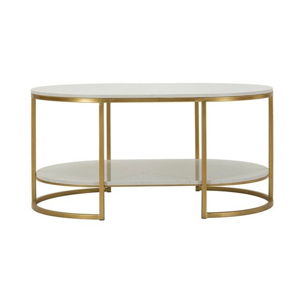 Fehér-aranyszínű dohányzóasztal márvány asztallappal 60x90 cm Izmir – Mauro Ferretti