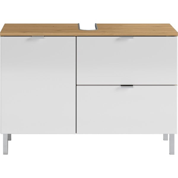 Mauresa fehér szekrény tölgyfa díszítéssel a mosdó alá, szélesség 80 cm - Germania-image-2