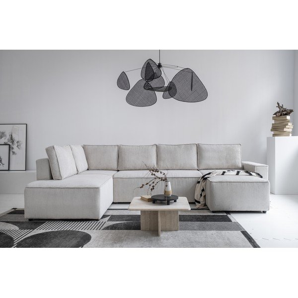 Fehér kordbársony kinyitható sarokkanapé (bal oldali-U alakú) Brave Dave – Miuform-image-4