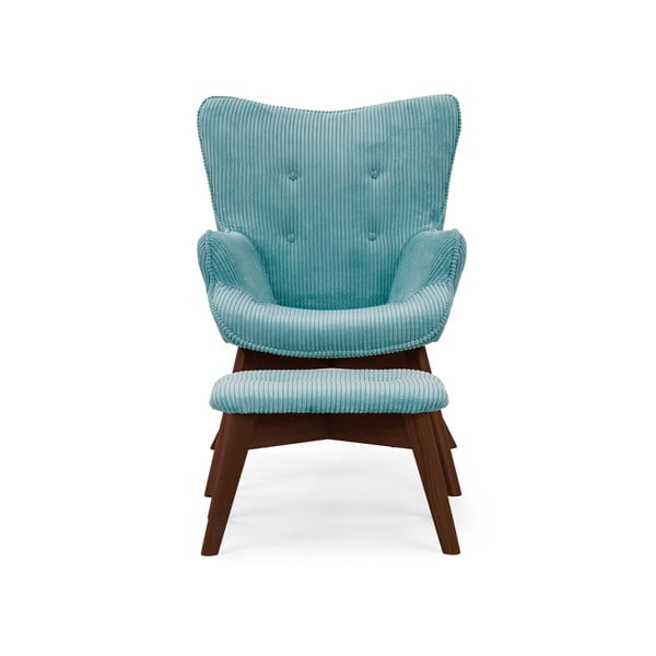 Türkiz kordbársony fotel lábtartóval Niko – Ropez-image-3