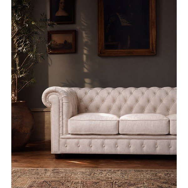 Krémszínű bársony kanapé 230 cm Cambridge – Ropez-image-3