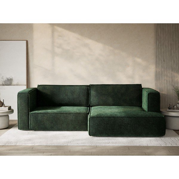 Sötétzöld zsenília kinyitható-tárolóhelyes sarokkanapé (jobb oldali-heverő résszel) Velto – Maison de Rêve-image-1