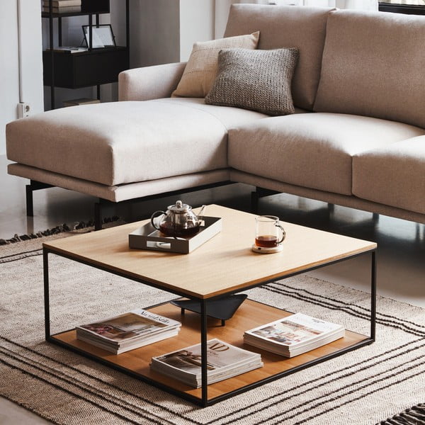 Barna dohányzóasztal diófa dekoros asztallappal 80x80 cm Yona - Kave Home-image-1