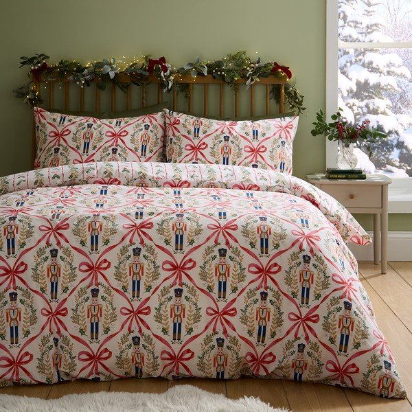 Natúr színű egyszemélyes ágyneműhuzat 135x200 cm Christmas Nutcracker Bows – Catherine Lansfield