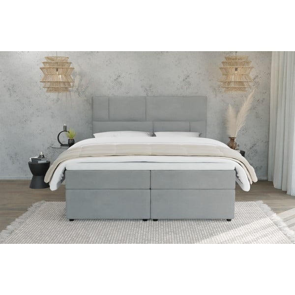 Világosszürke ágyneműtartós boxspring ágy 160x200 cm Lola – Ropez-image-2
