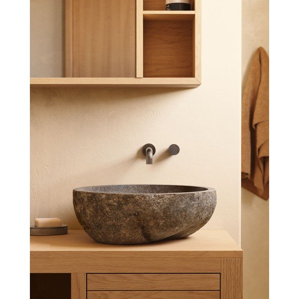 Szürke kő kerek mosdókagyló ø 40 cm Tetsu – Kave Home-image-1