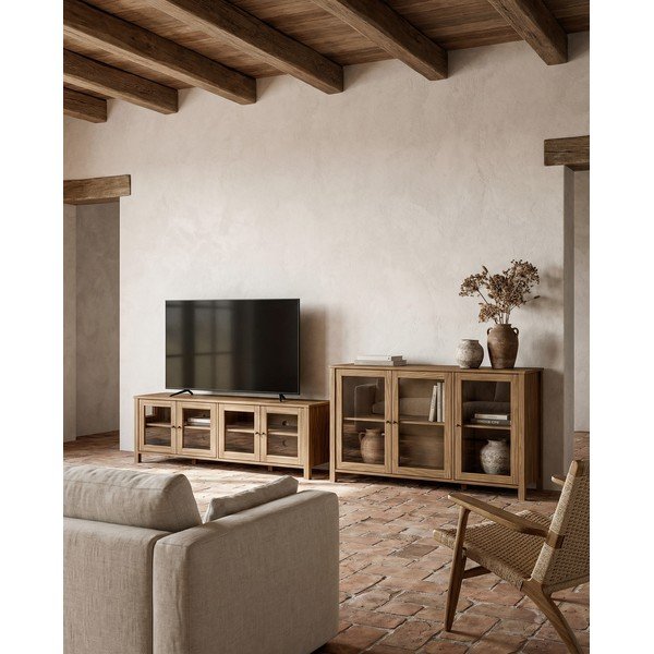 Natúr színű borovi fenyő TV-állvány 150x50x40 cm Alessandra – Marckeric-image-1