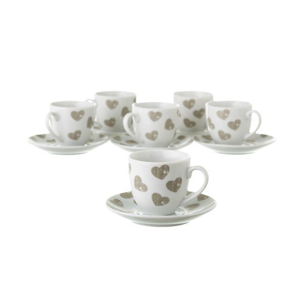 Love 6 darabos csésze és alátét készlet, fém tartóval - Unimasa-image-2