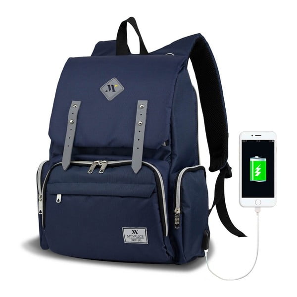 MOTHER STAR Baby Care Backpack sötétkék hátizsák anyukáknak USB csatlakozóval - My Valice