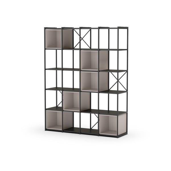 Fekete-krémszínű könyvespolc 140x179 cm Anya – Marckeric-image-2