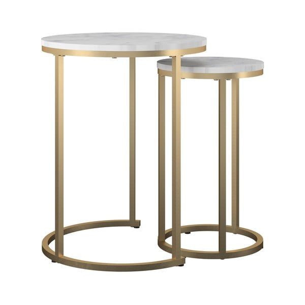 Fehér-aranyszínű kerek dohányzóasztal szett márvány dekorral 2 db-os ø 45 cm Amelia – CosmoLiving by Cosmopolitan-image-2