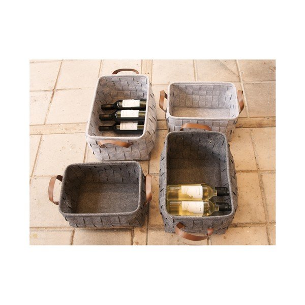Storage világosszürke kosár bőr fogantyúkkal, hossza 38 cm - PT LIVING-image-1
