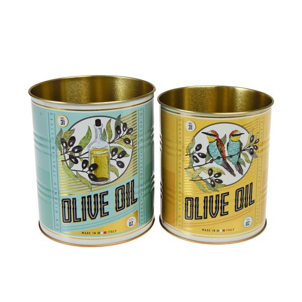 Dekoratív ón tárolódoboz szett 2 db-os ø 11x13 cm Olive Oil – Rex London-image-1