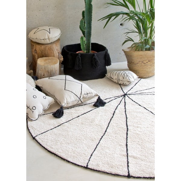 Krémszínű mosható kézi szövésű pamut kerek szőnyeg ø 160 cm Trace Beige – Lorena Canals-image-1