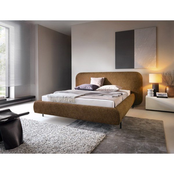 Okkersárga kárpitozott ágyneműtartós franciaágy ágyráccsal 140x200 cm Pointt – ELTAP-image-1