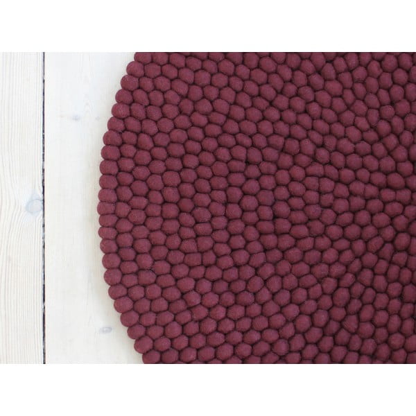 Ball Rugs sötét cseresznyeszínű gyapjú golyószőnyeg, ⌀ 90 cm - Wooldot