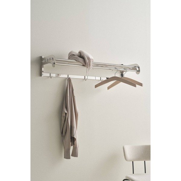 Fényes ezüstszínű rozsdamentes acél fali fogas polccal 100 cm Alby – Jotex-image-1