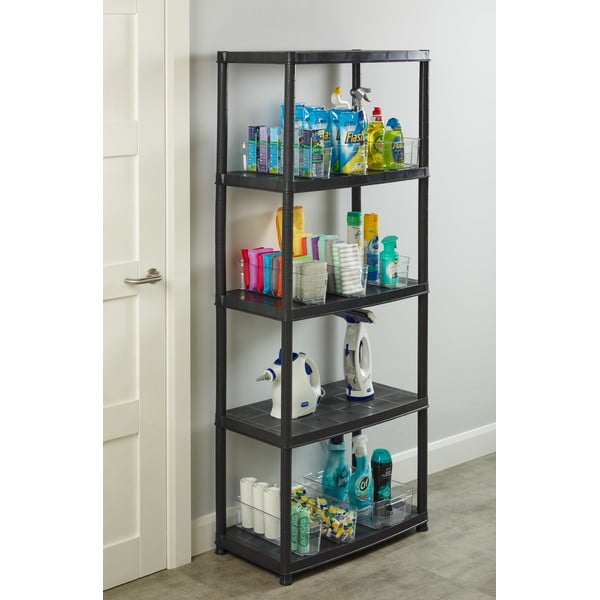 Fekete műanyag polcos tároló állvány 71x170 cm – Addis-image-1