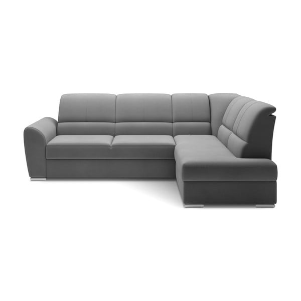 Szürke bársony kinyitható-tárolóhelyes sarokkanapé (jobb oldali-L alakú) Siber – ELTAP