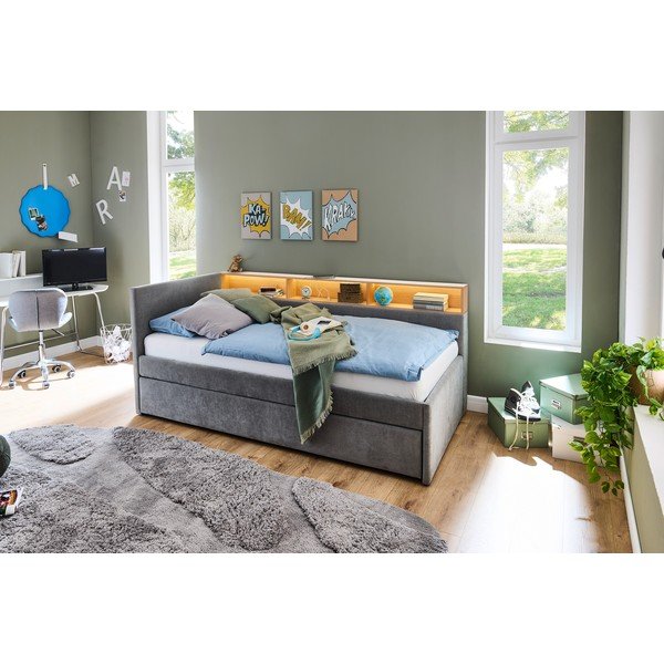 Szürke ágyneműtartós sarok gyerekágy ágyrács nélkül 90x200 cm Uno – Meise Möbel-image-2