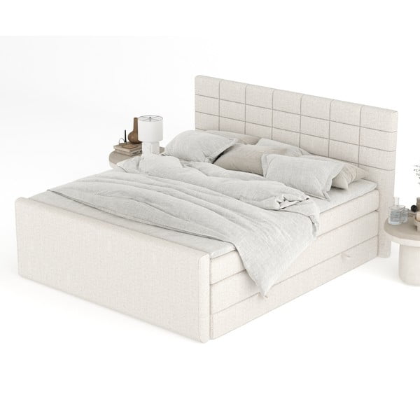 Bézs ágyneműtartós boxspring ágy 200x200 cm Ava – Maison de Rêve-image-4