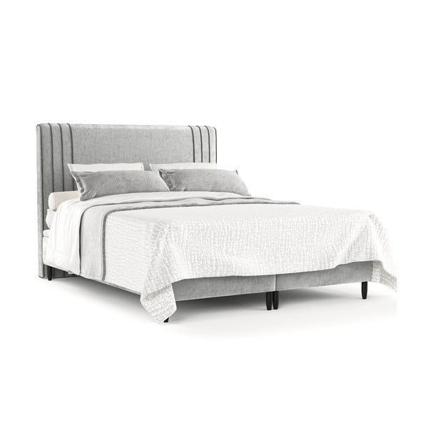 Szürke kárpitozott ágyneműtartós franciaágy 140x200 cm Musca – Maison de Rêve-image-2